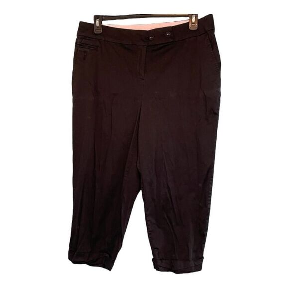 Avenue Classic Chino Capri Pants Black Twill Cropped Cuffed Preppy 16 - Picture 1 of 7